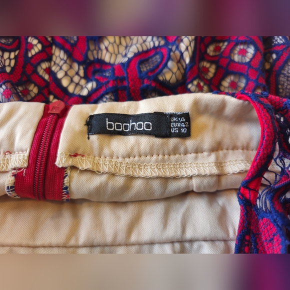 Boohoo stunning lacey long sleeved red & blue backless dress (Size 10) 💙👗🩷👗 - Picture 7 of 16